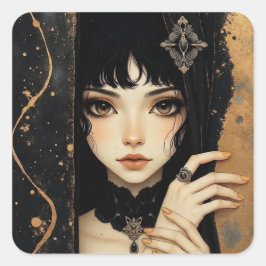 黒と金のゴシックアニメ少女 スクエアシール