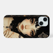 黒と金のゴシック系アニメ少女 iPhone 15ケース (裏面横)