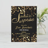 黒と金のサプライズ招待状　ＱＲコードでＲＳＶＰ 招待状 (スタンド正面)