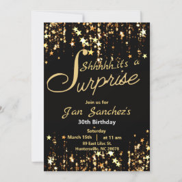 黒と金のサプライズ招待状 QRコードでRSVP 招待状