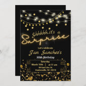 黒と金のサプライズ招待状(QRコード付き) 招待状 (正面/裏面)