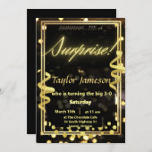 黒と金のサプライズ招待QRコード RSVP 招待状 (正面/裏面)