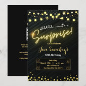 黒と金のサプライズ バジェット ご招待 QRコード F 招待状 (正面/裏面)