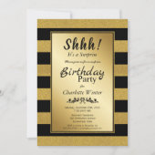 黒と金のストライプのサプライズ誕生日パーティー 招待状 (正面)