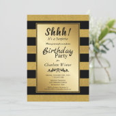 黒と金のストライプのサプライズ誕生日パーティー 招待状 (スタンド正面)