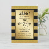 黒と金のストライプのサプライズ18歳の誕生日 招待状 (スタンド正面)