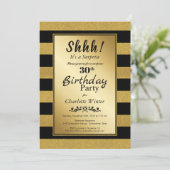 黒と金のストライプのサプライズ30歳の誕生日 招待状 (スタンド正面)
