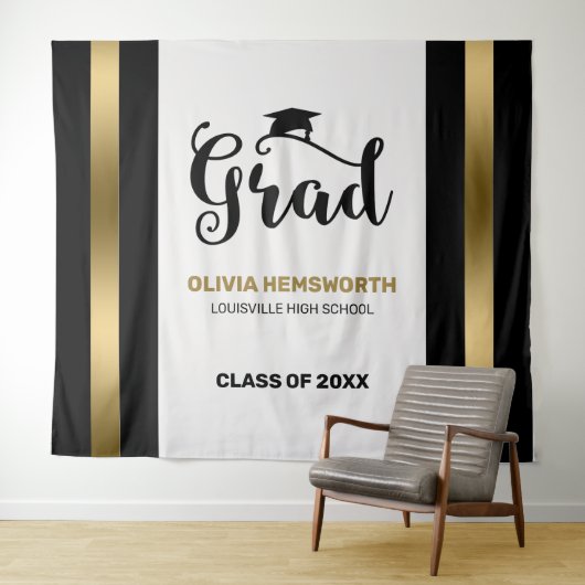 黒と金のストライプの卒業生 タペストリー (インサイチュ(横))