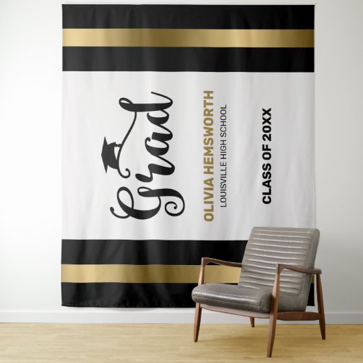 黒と金のストライプの卒業生 タペストリー (インサイチュ)