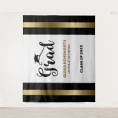 黒と金のストライプの卒業生 タペストリー (正面)