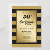 黒と金のストライプの50歳の誕生日パーティー 招待状 (正面)