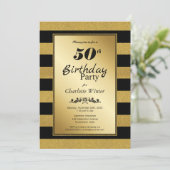 黒と金のストライプの50歳の誕生日パーティー 招待状 (スタンド正面)