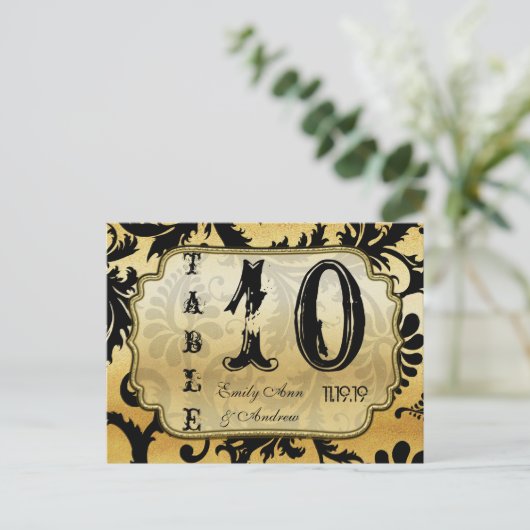黒と金のダマスク模様の渦巻き テーブルナンバー (スタンド正面)