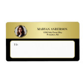 黒と金のデザイン, 金色の円にロゴまたは写真を載せて, ラベル (正面)