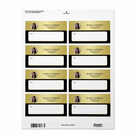 黒と金のデザイン, 金色の円にロゴまたは写真を載せて, ラベル (フルシート)