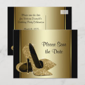 黒と金のハイヒール靴　保存日付のお知らせ 案内ポストカード (正面/裏面)