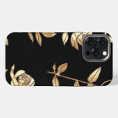黒と金のバラの花柄 iPhoneケース (裏面横)