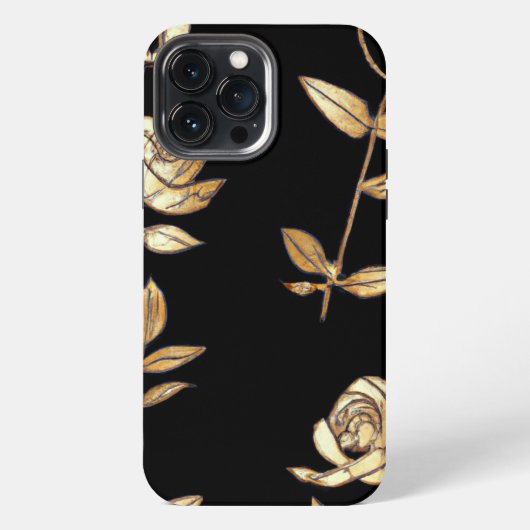 黒と金のバラの花柄 iPhoneケース (裏面)