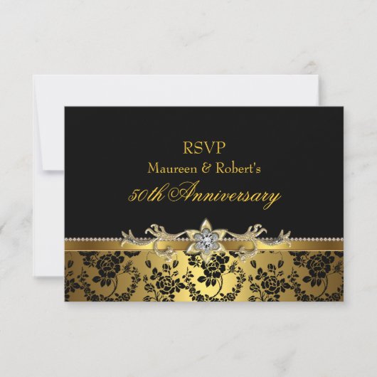 黒と金のバラの50周年記念RSVP 出欠カード (正面)