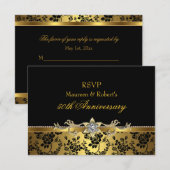 黒と金のバラの50周年記念RSVP 出欠カード (正面/裏面)