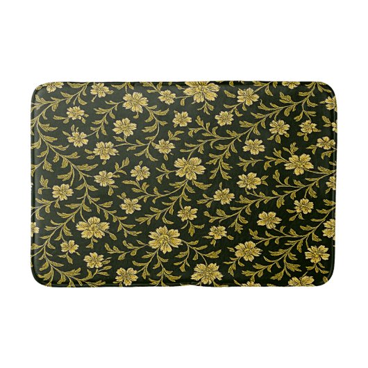 黒と金のフローラル バスマット (正面)