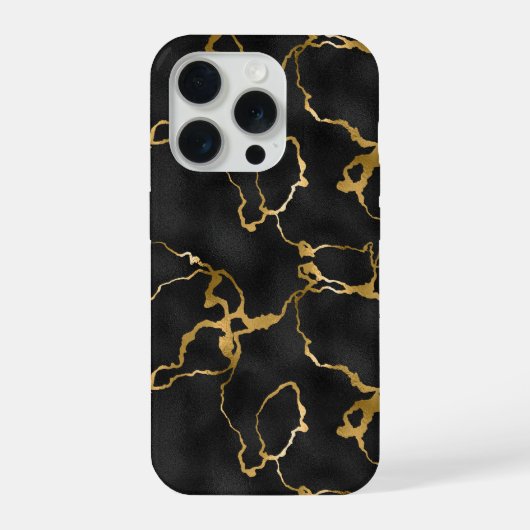 黒と金のマーブル模様 iPhoneケース (裏面)