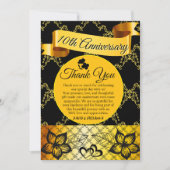 黒と金のモダンなレースのハート ウェディング アニバーサリー サンキューカード (正面)