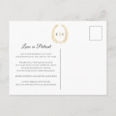 黒と金のモノグラムの結婚式のキャンセルリング（または、黒と金のモノグラムの結婚式中止の花環） 案内ポストカード (裏面)