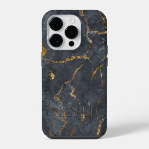 黒と金のラグジュアリーマーブルテクスチャ iPhone 14 PROケース