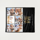 黒と金の写真コラージュ 現代風 100歳の誕生日 タペストリー (正面(横))