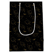 黒と金の卒業帽投げ ミディアムペーパーバッグ (裏面)