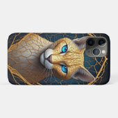 黒と金の幾何学的なフレームの金色の猫の肖像画 Case-Mate iPhoneケース (裏面(横))