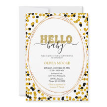 黒と金の水玉のベビーシャワー招待状