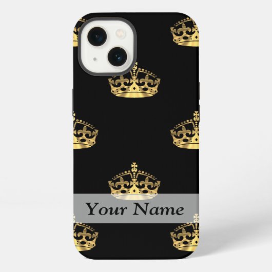 黒と金の王冠パターン iPhoneケース (裏面)
