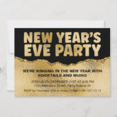 黒と金の箔のテクスチャ新年のパーティー 招待状 (正面)