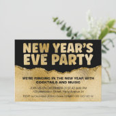 黒と金の箔のテクスチャ新年のパーティー 招待状 (スタンド正面)