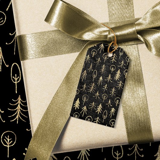 黒と金の箔の冬のシーン木雪 ギフトタグ