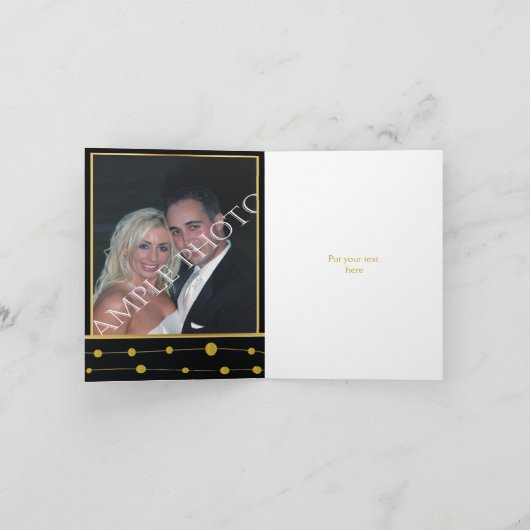 黒と金の箔ビーズのモダンな結婚式のお礼メッセージ サンキューカード (内部)