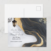 黒と金の結婚式のお知らせ - 日程を保存しておいてください 案内ポストカード (正面/裏面)