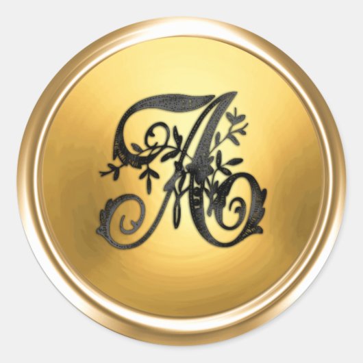 黒と金の華やかなイニシャルモノグラム ラウンドシール (正面)