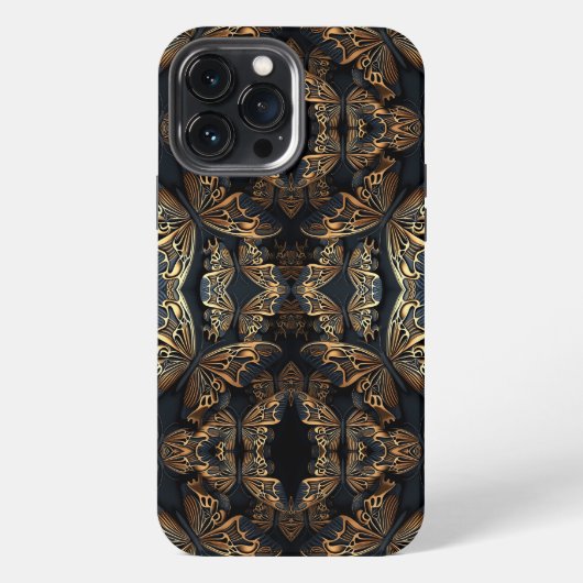 黒と金の蝶のシームレスパターン iPhoneケース (裏面)