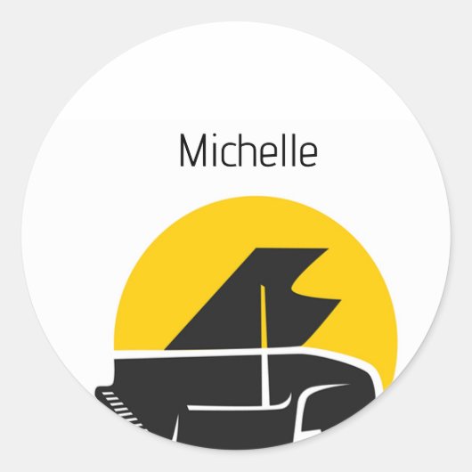 黒と金の音符とピアノの鍵盤 ラウンドシール (正面)