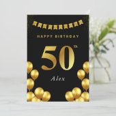 黒と金の風船の50歳の誕生日カード カード (スタンド正面)