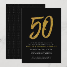 黒と金の50周年記念パーティー招待状