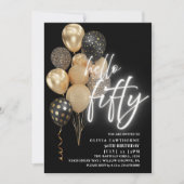 黒と金の50歳の誕生日風船50個 招待状 (正面)