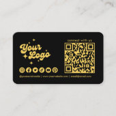 黒と金のConnect With UsロゴQRコード 名刺 (正面)