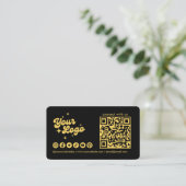 黒と金のConnect With UsロゴQRコード 名刺 (スタンド正面)