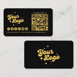 黒と金のConnect With UsロゴQRコード 名刺