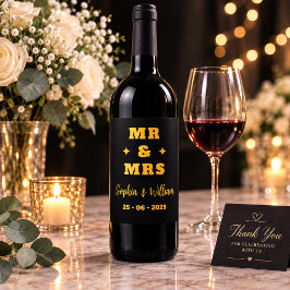 黒と金のMr & Mrs ウェディングワインラベル ワインラベル