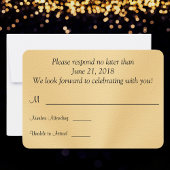 黒と金のRSVPカード、カスタマイズ可能、あなたのお好きなテキスト 出欠カード